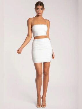 Meshki Basics Ivory Strapless Bandeau Top Yvonne Shimmer Crop Top - Silver